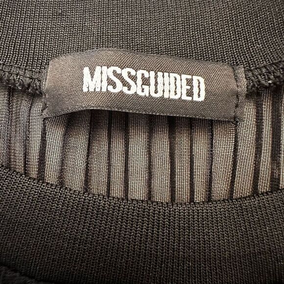 Missguided Sheer Mesh Pleated Short Sleeve Crew Neck Tunic Top Black Size 14 - Picture 4 of 5